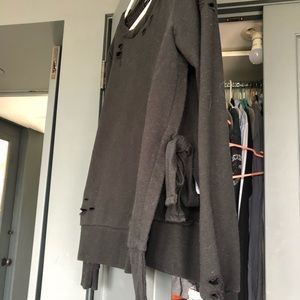 Sweat shirt with holes and ties on the side large